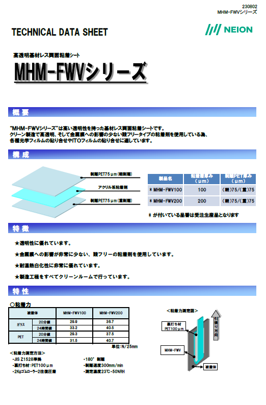 光学用基材レス両面テープ　MHM-FWV,MHM-FWG